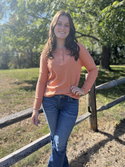 Orange Long Sleeve Henley Tee