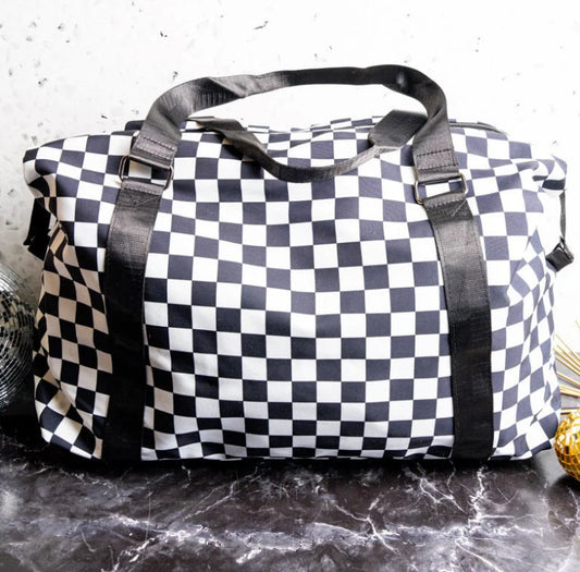 Checkered Print Weekender Bag