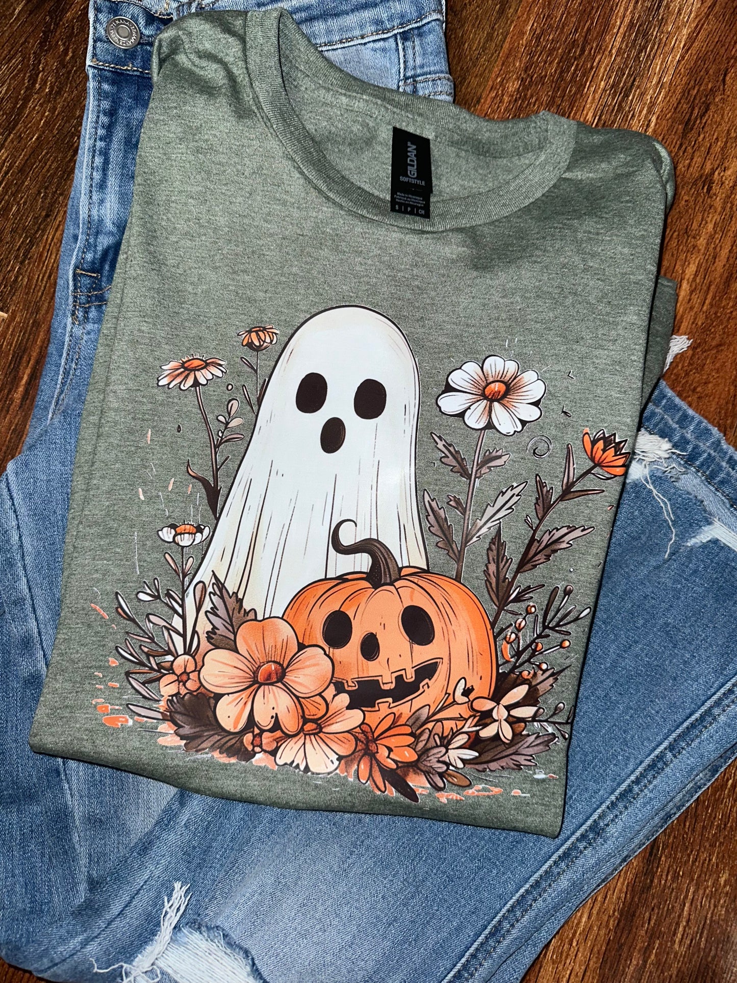 Aesthetic Ghost and Pumpkin Graphic Tee