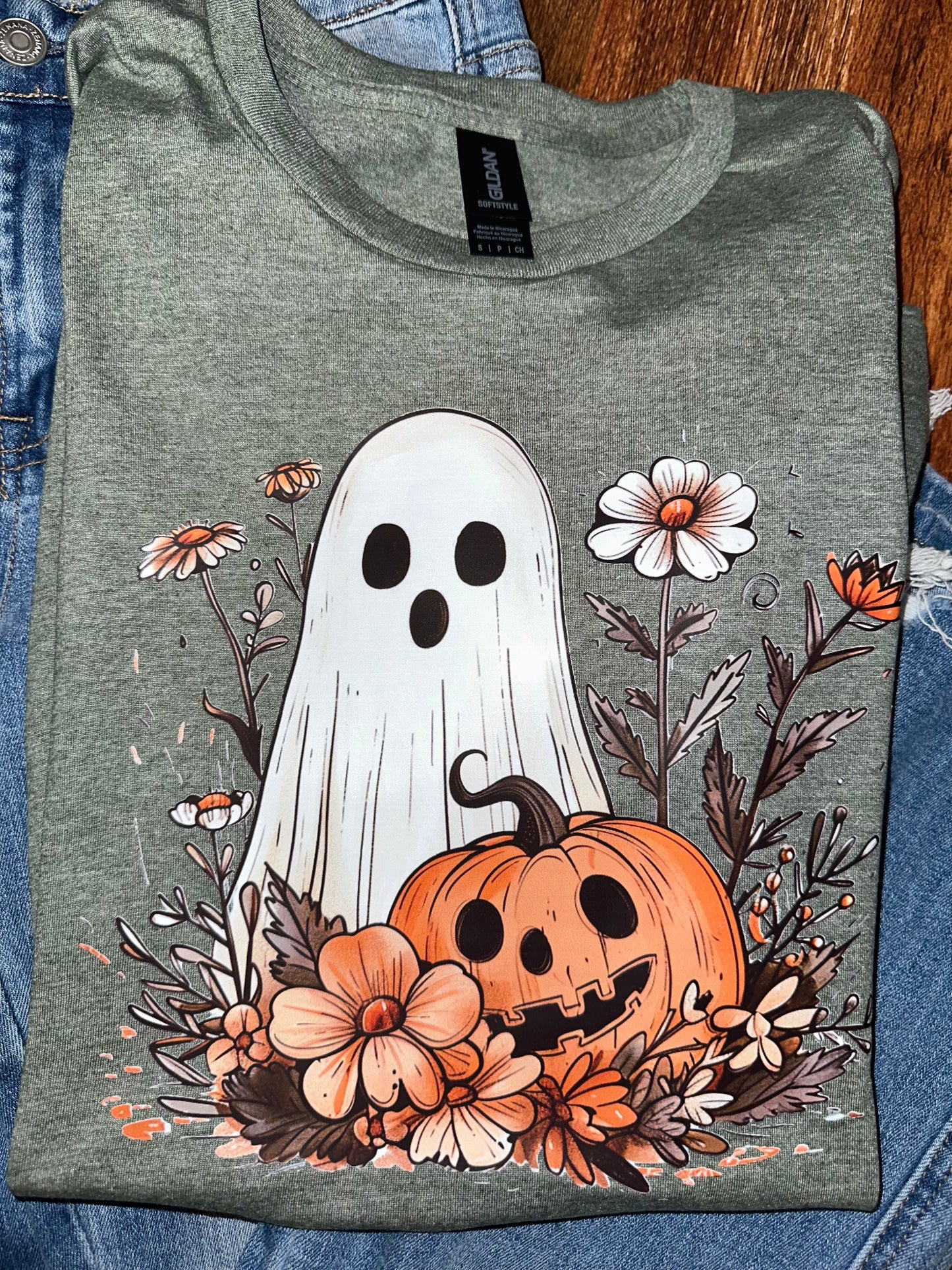 Aesthetic Ghost and Pumpkin Graphic Tee