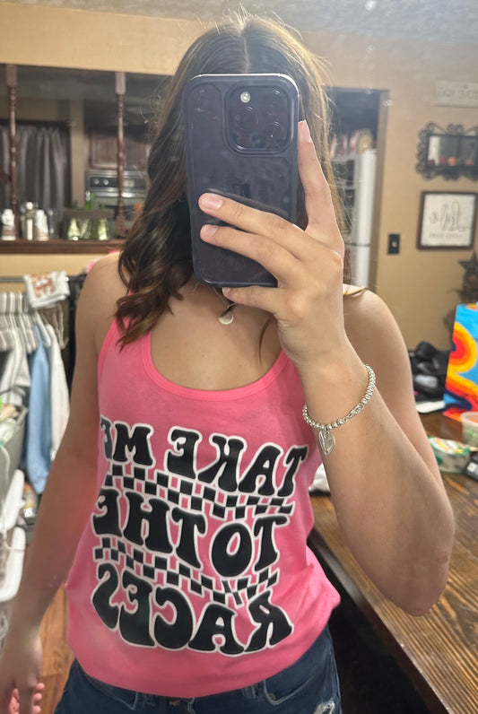 Pink Take Me To The Races Tank Top