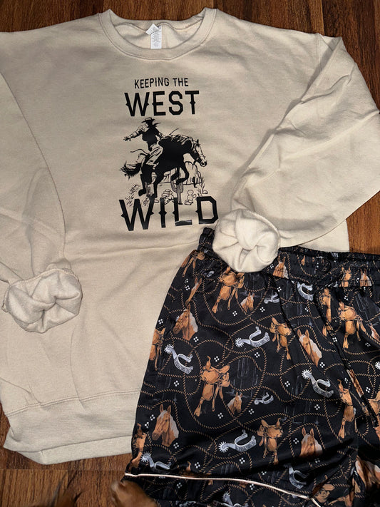 Keeping the West Wild Crewneck- Sand