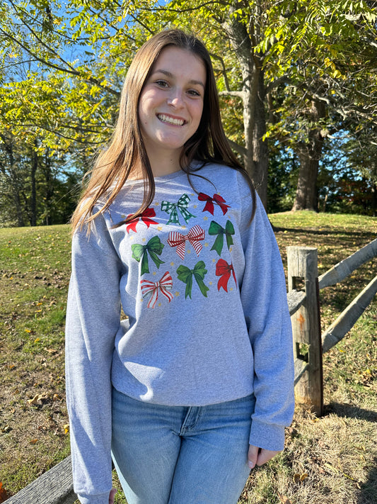 Christmas Bows Crewneck- Sport Grey