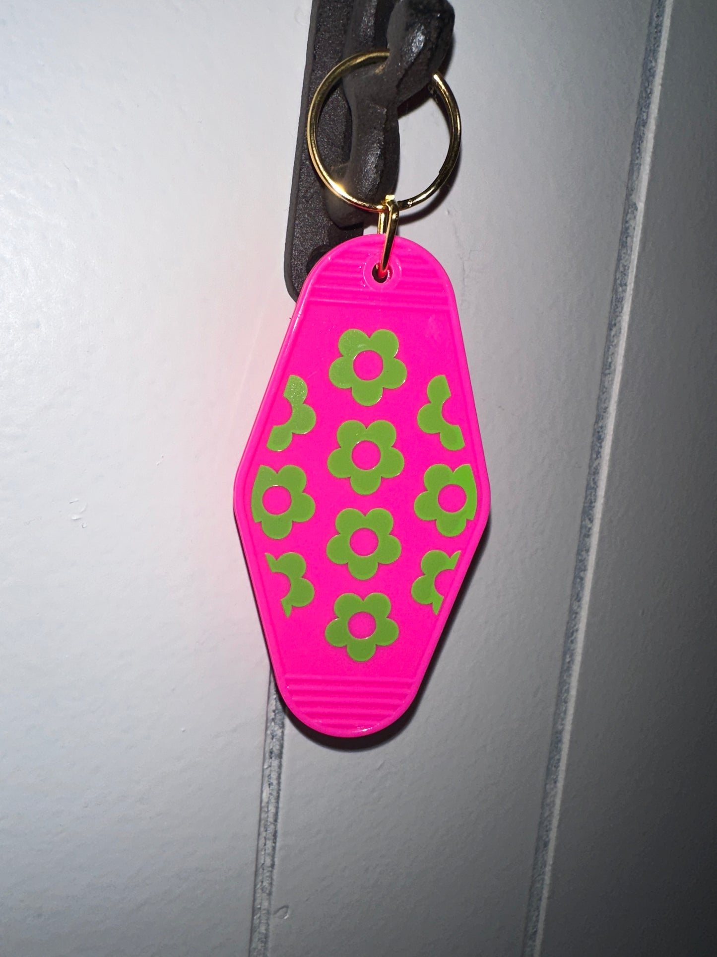 Pink and Green Floral Motel Keychain
