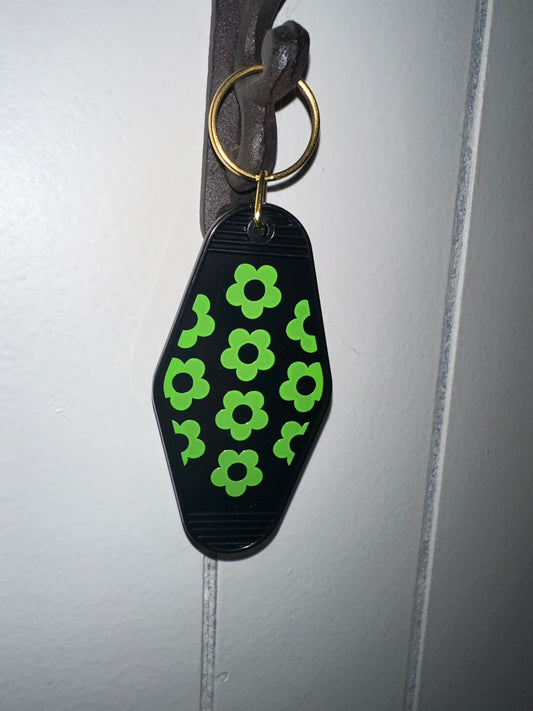 Black and Green Floral Motel Keychain